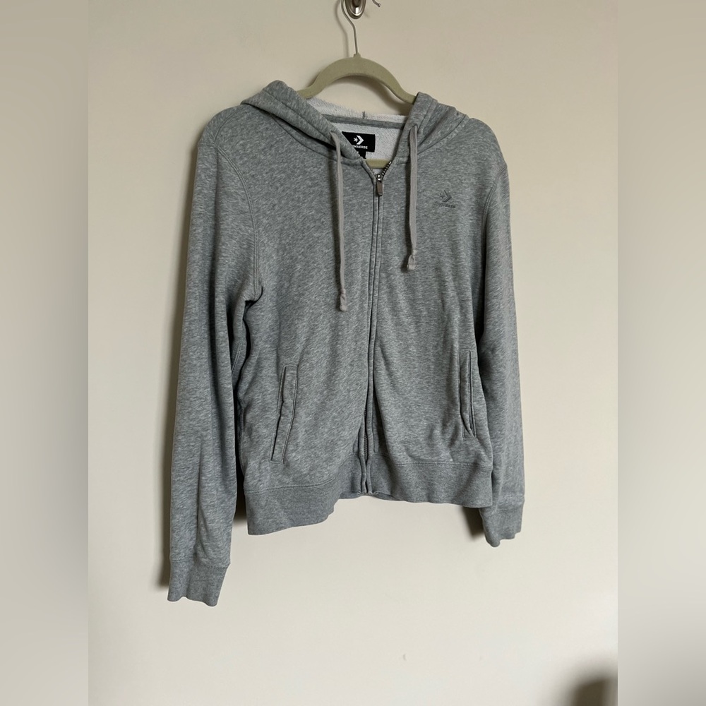 Converse Gray Zip Up Hoodie Women’s Large Casual Basic Streetwear - Picture 2 of 8